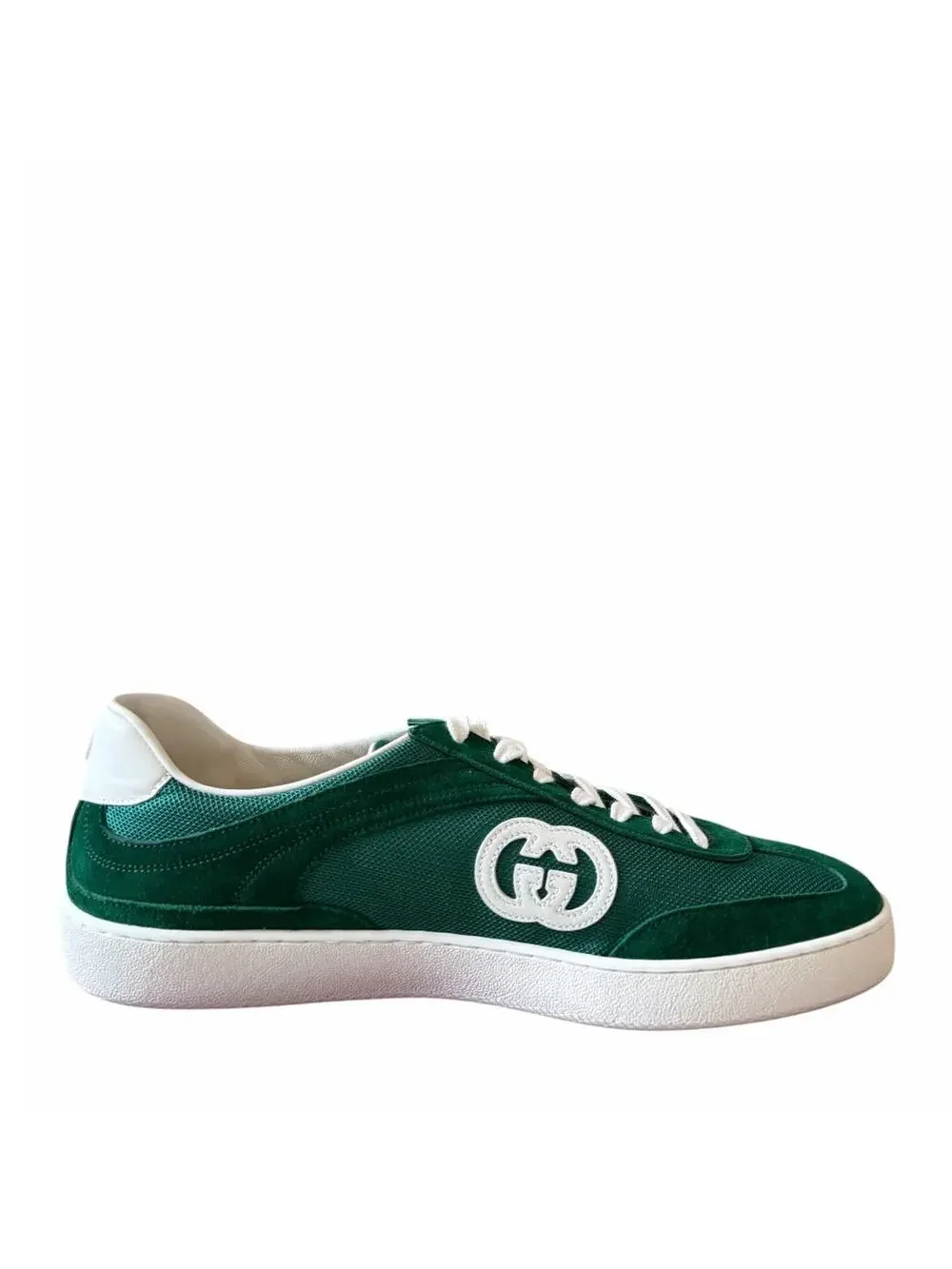 Gucci Mens G74 Interlocking G Sneakers Green Suede Low Top Size 12 US 12.5 New